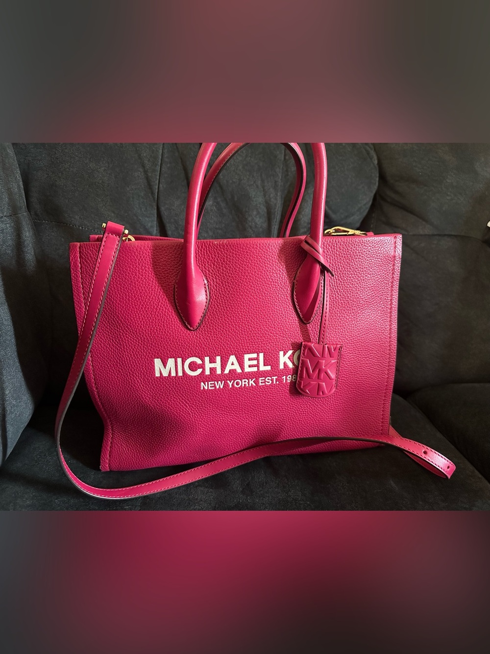 Michael Kors Mirella Shopper Tote Crossbody Leather Bag Carmine Pink
